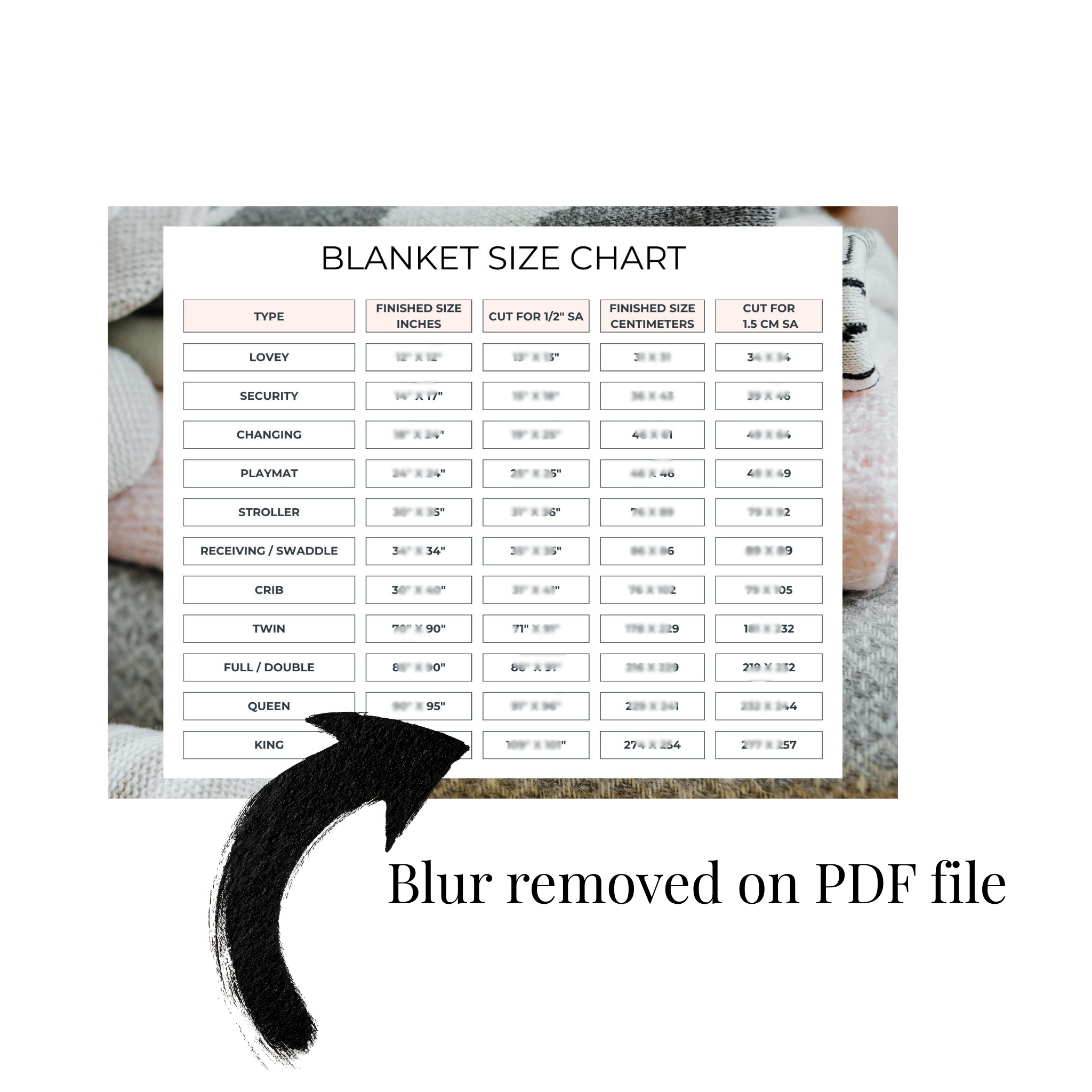 Printable Blanket Size Chart PDF