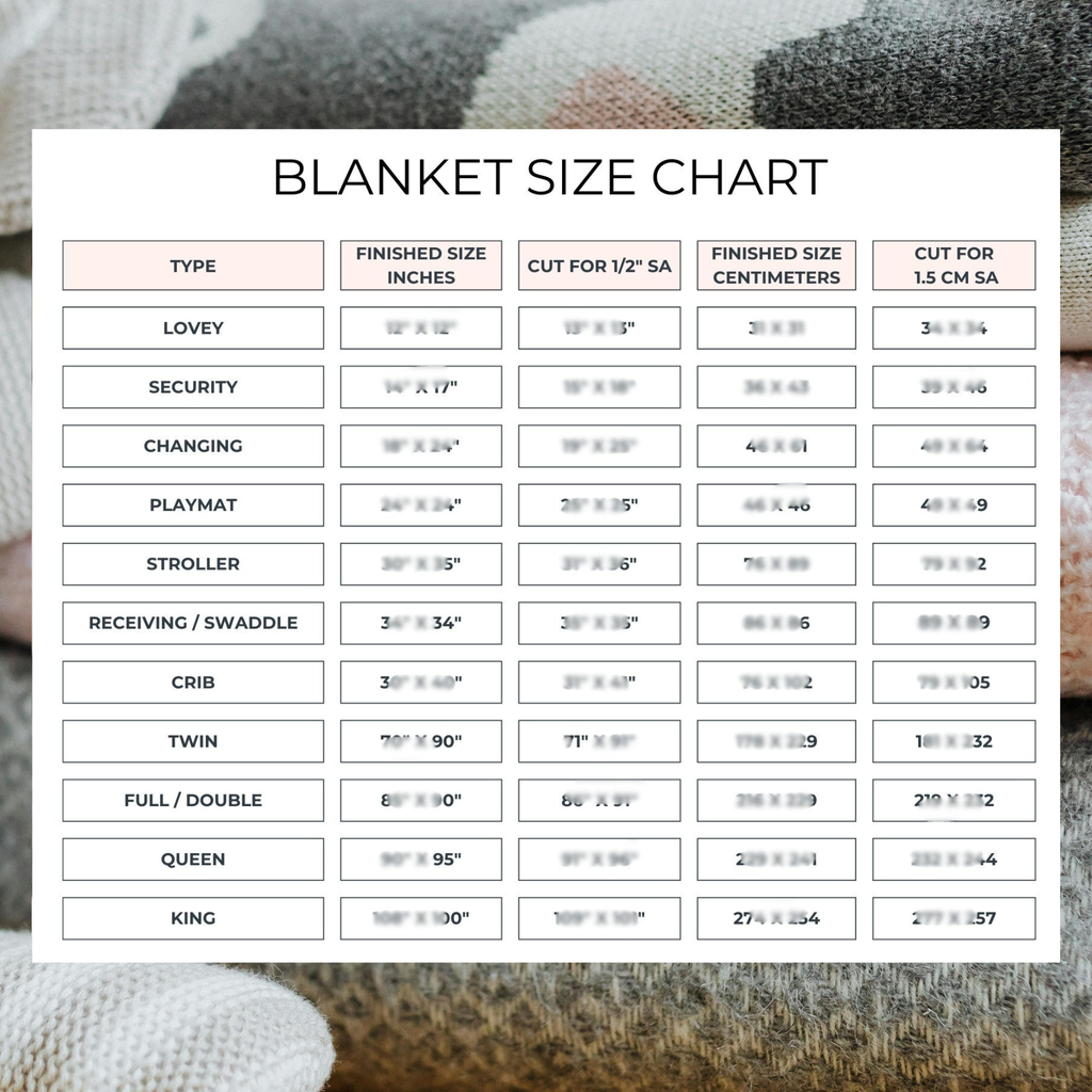 Printable Blanket Size Chart PDF