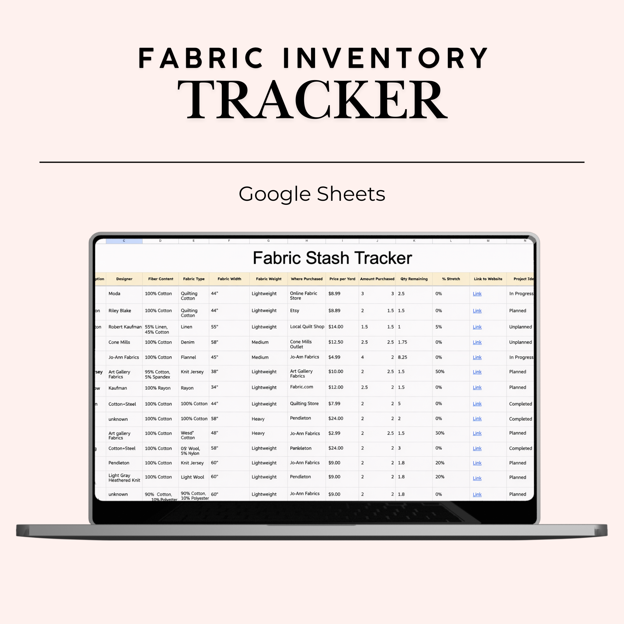 Fabric Stash Inventory Spreadsheet – The Cajun Girl Pattern Shop
